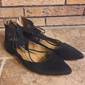 Arturo Chiang Size 8 Black Kadence Ghillie Pointy Toe Tie Front Flats